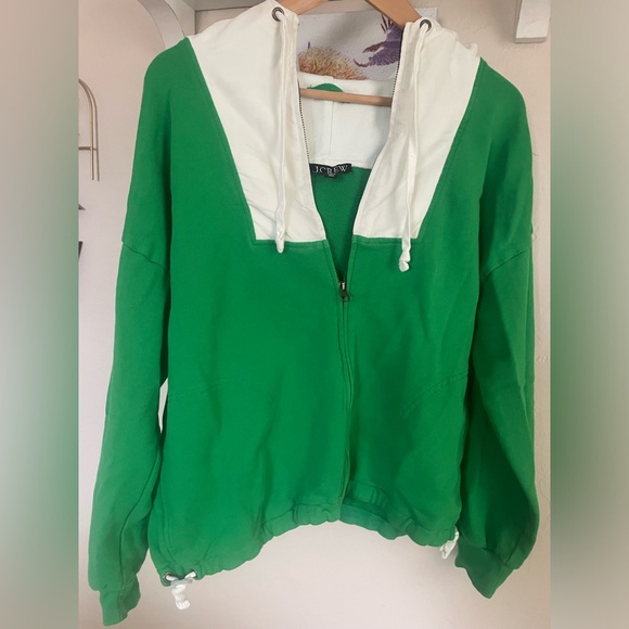 J. Crew Jackets & Blazers - J. Crew Green and White color lock Zip-Up Hoodie